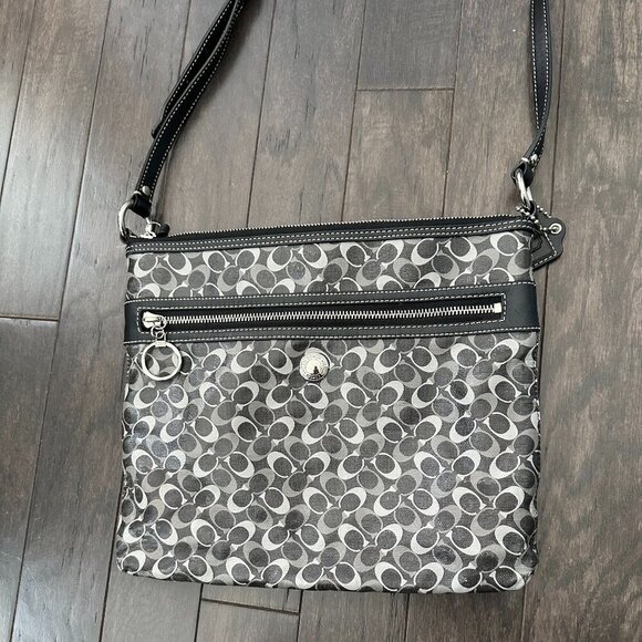 Coach Black & Gray Signature File Cross Body Bag Style #C1168-F17120 - Picture 2 of 16